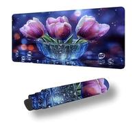 Mouse Mat Purple Mouse Pad Large 150x80 cm XXL Waterproof Desk Matt with Stitched Edges and Non-Slip Rubber Base, Extended Gaming Mousemat Tulip Keyboard Mat, for Gaming Office Desk Decor Gifts S-7735