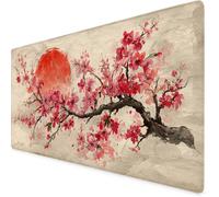 Mouse Mat Red Mouse Pad Peach Blossom Gaming Desk Mat Large 600x300x3mm, Non-Slip Rubber Base, Waterproof Surface, Stitched Edges, Pretty Mousepad for Office and Home Laptop, Desk Accessories K7-475