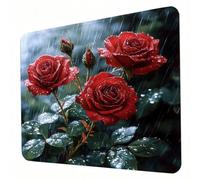 Mouse Mat, Red Mouse Pad, Washable Small Mousepad Rose Mousemat with Non-Slip Base Computer Gaming Mousepad Portable Office Desk Accessories for Laptop Working Studying Gaming, 340 x 280 x 3mm J0-413
