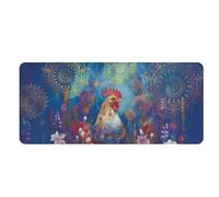 Mouse Mat Rooster Blue Mandala Mouse Pad Thickened Desk Mat Comfortable Office Desk Accessories Anti-Fray Stitched Edges Mousepad Non-Slip Desk Pad Durable Mousemat 300x800x3mm