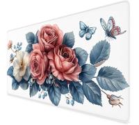 Mouse Mat Rose Mouse Pad Butterfly Gaming Desk Mat Large 900x500x3mm, Non-Slip Rubber Base, Waterproof Surface, Stitched Edges, Pretty Cute Mousepad for Office and Home Laptop, Desk Accessories K7-633