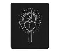 Mouse Mat Sacred Heart With Cross Stitched Edges Mouse Pad Anti-Slip Rubber Base Desk Pad For Office Laptop Work 25X30Cm