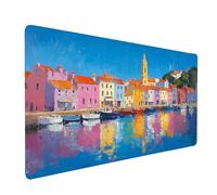 Mouse Mat Sea View Gaming Mousepad Large 24" x 12" x 0.12, Desk Mat for Wireless Mouse Keyboard Laptop, Waterproof Mousemat Small Town Stitched Edges Non-Slip Rubber Base for Office Gaming model1442
