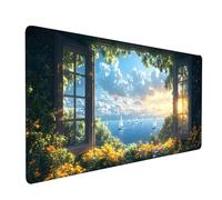 Mouse Mat Sea View Gaming Mousepad Large 24 x 12 x 0.12 in, Desk Mat for Wireless Mouse Keyboard Laptop, Waterproof Mousemat Windowsill Stitched Edges Non-Slip Rubber Base for Gaming Desk model-6322