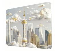 Mouse Mat, Simple Mouse Pad, Washable Small Mousepad Architecture Mousemat with Non-Slip Base Gaming Mousepad Portable Office Desk Accessories for Working Studying Gaming, 230 x 180 x 3mm J0-544
