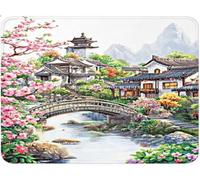 Mouse Mat, Small Mouse Pad Building, Table Protector Desk Mat with Rubber Base, Easy Gliding, Portable, Mousepad for Laptop Computer PC, Office Gaming Accessories 300x350x3mm Peach Blossom qw-230