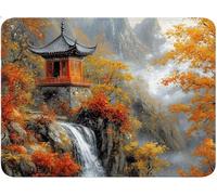 Mouse Mat, Small Mouse Pad Pagoda, Table Protector Desk Mat with Anti-Slip Rubber Base Stitched Edge, Portable, Mousepad for Laptop Computer PC, Office Gaming Accessories 270 x 210 x 3 mm Autumn qw-2