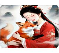 Mouse Mat, Small Mouse Pad Woman, Table Protector Desk Mat with Rubber Base Stitched Edge, Easy Gliding, Portable, Mousepad for Laptop Computer PC, Office Gaming Accessories 150x300x3mm Fox qw-345
