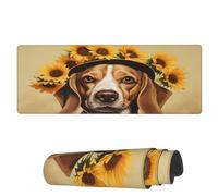 Mouse Mat Sunflower On Beagle Dog Large Mouse Pads With Non-Slip Rubber Base Computer Mousepad, For Office, Desk, Study, 80x30cm