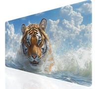 Mouse Mat Tiger 1000x400x3mm Washable Large Mouse Pad Yellow, Desk Mat Non-Slip Rubber Base Stitched Edge-Smooth Cloth Surface, Waterproof Laptop Desk Pad for Office, Work, MacBook, PC, Home UK-4319