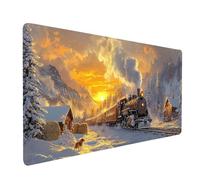 Mouse Mat Train Gaming Mousepad Large 36 x 20 x 0.12 in, Desk Mat for Wireless Mouse Keyboard Laptop, Waterproof Mousemat Snow Scene Stitched Edges Non-Slip Rubber Base for Gaming Desk model-2967