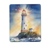 Mouse Mat Watercolor Lighthouse Light Stitched Edges Gaming Mousepad Anti-Slip Rubber Base Mice Mat For Office Computer Home 25X30Cm