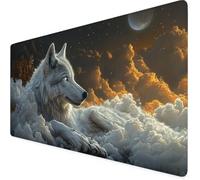 Mouse Mat White Gaming Mouse Pad 800X400X3mm XXL Extended Desk Mat,Keyboard Mousepad Wolf,Water-Resistant Surface And Non-Slip Base Mousemat for Gaming Office Desk Accessories,Gifts for Women F1-121