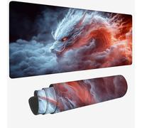 Mouse Mat White Mouse Pad Large 19.7x9.8x0.12 XXL Waterproof Desk Matt with Stitched Edges and Non-Slip Rubber Base, Extended Gaming Mousemat Dragon Keyboard Mat for Gaming Office Desk Decor W-1366