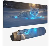 Mouse Mat White Mouse Pad Large 55.1x23.6x0.12 XXL Waterproof Desk Matt with Stitched Edges and Non-Slip Rubber Base, Extended Gaming Mousemat Tiger Keyboard Mat, Gaming Office Desk Decor Gifts W-932