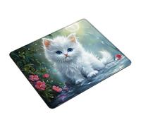 Mouse Mat White Small Mouse Pad 26 x 21 cm Gaming Mousepad Cat Waterproof Desk Mat with Stitched Edge, Desk Accessories Mousemat with Non-Slip Rubber Base for Office Gaming Home, Gifts for Men S0-109