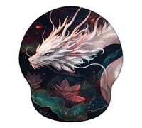 Mouse Mat Wrist Support, Ergonomic Mouse Mat with Memory Foam, Mice Pad with Anti-slip Rubber Base, Washable & Durable Surface for Computer, Laptop, Office, Home, 251 x 226 mm, Dragon Flower X#385