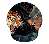 Mouse Mat Wrist Support, Ergonomic Mouse Mat with Memory Foam, Mice Pad with Anti-slip Rubber Base, Washable & Durable Surface for Computer, Laptop, Office, Home, 251 x 226 mm, Tiger Dragon X#514