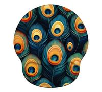 Mouse Mat Wrist Support, Ergonomic Mouse Mat with Memory Foam, Mice Pad with Anti-slip Rubber Base, Washable & Durable Surface for Computer, Laptop, Office, Home, 251 x 226 mm, Peacock Art X#1813