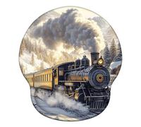 Mouse Mat Wrist Support, Ergonomic Mouse Mat with Memory Foam, Mice Pad with Anti-slip Rubber Base, Washable & Durable Surface for Computer, Laptop, Office, Home, 251 x 226 mm, Winter Train X#1622