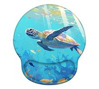 Mouse Mat Wrist Support, Ergonomic Mouse Mat with Memory Foam, Mice Pad with Anti-slip Rubber Base, Washable & Durable Surface for Computer, Laptop, Office, Home, 251 x 226 mm, Turtle Sea X#2554