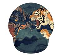 Mouse Mat Wrist Support, Ergonomic Mouse Mat with Memory Foam, Mice Pad with Anti-slip Rubber Base, Washable & Durable Surface for Computer, Laptop, Office, Home, 251 x 226 mm, Dragon Tiger X#1425