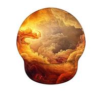 Mouse Mat Wrist Support, Ergonomic Mouse Pad with Memory Foam, Gaming Mousepad with Non-slip PU Base, Washable & Durable, Comfortable Wrist Rest for Office, Computer (Orange & Cloud, 25x22.6cm) 6H-177