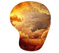 Mouse Mat Wrist Support, Ergonomic Mouse Pad with Memory Foam, Gaming Mousepad with Non-slip PU Base, Washable & Durable, Comfortable Wrist Rest for Office, Computer (Orange & Cloud, 23x19cm) 6H-177