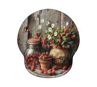 Mouse Mat Wrist Support, Gel Ergonomic Mouse Pads, Mousepad Wrist Rest with Non-Slip PU Base, Waterproof Surface Mousemat Wrist Support for Computer, Laptop, Office,Home and Travel - Strawberry Z-O113