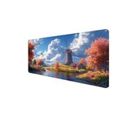 Mouse Mat XXL 1000 x 500 x 3mm, Gaming Mouse Pad River Desk Mat Stitched Edges, Mousepad Computer Mousemat Keyboard Pad for Desk Mousepad with Non-Slip Base for Office, PC, Laptop (Windmill) D1-116