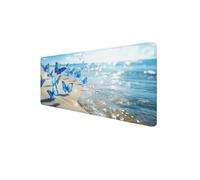 Mouse Mat XXL 800 x 400 x 3mm, Gaming Mouse Pad Butterfly Desk Mat Stitched Edges, Mousepad Computer Mousemat Keyboard Pad for Desk Mousepad with Non-Slip Base for Office, PC, Laptop (Beach) D1-220