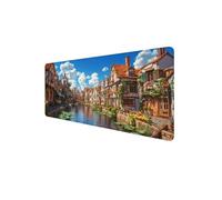 Mouse Mat XXL 900 x 400 x 3mm, Gaming Mouse Pad Town Desk Mat Stitched Edges, Mousepad Computer Mousemat Keyboard Pad for Desk Mousepad with Non-Slip Base for Office, PC, Home, Laptop (River) D1-554