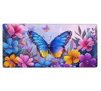 Mouse Pad 1200x600x3mm Large Mouse Mat Butterfly Flower, Mousepad Large Size with Non-Slip Rubber Base, Stitched Edges Mousepad, Waterproof Smooth Surface Keyboard Mat for Office Accessories 6-AH71