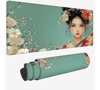 Mouse Pad 1500x800x3mm, Extended Large Mouse Mat Blue Non-Slip & Waterproof Desk Mat, Japanese Geisha Gaming Mousepad, Plant Mousepad Large with Smooth Surface, Mousemat for Office Work & Home W-817