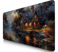 Mouse Pad 20.5x9.8x0.12inches Extended Large Mouse Mat Spring Desk Accessories with Non-Slip Base and Stitched Edge, Desk Mat Houses, Improved Precision and Speed Gaming Mousepad for PC, Laptop F0-406