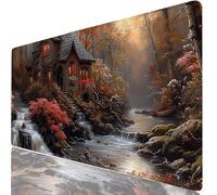 Mouse Pad 21 x 10 x 0.12 Inches Grey Extended Mouse Mat Forest Large Desk Pad, Non-Slip Office Accessories with Waterproof Surface, Stitched Edges Protector, Keyboard Mat for Work, Gift Idea H0-32