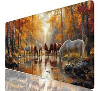 Mouse Pad 21 x 10 x 0.12 Inches Horse Extended Mouse Mat Forest Large Desk Pad, Non-Slip Office Accessories with Waterproof Surface, Stitched Edges Protector, Keyboard Mat for Work, Gift Idea H0-182