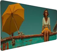 Mouse Pad 23.6x11.8x0.12 inch Large Mouse Mat Woman Umbrella, Mousepad Large Size with Non-Slip Rubber Base, Stitched Edges Mousepad, Waterproof Smooth Surface Keyboard for Desk Accessories O-UB42