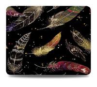 Mouse Pad 24 x 20 cm, Mouse Mat with Anti-slip Rubber Base, Small Mousepad Portable, Easy Gliding, Waterproof Durable Materials, Washable Black Desk Mat for MacBook, PC, Laptop, Feathers (2) 0d-293