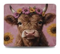 Mouse Pad 24 x 20 cm, Mouse Mat with Anti-slip Rubber Base, Small Mousepad Portable, Easy Gliding, Waterproof Durable Materials, Washable Highland Cattle Desk Mat for PC, Laptop, Sunflower 0d-195