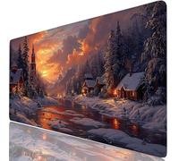 Mouse Pad 28 x 16 x 0.12 Inches Snow Extended Mouse Mat River Large Desk Pad, Non-Slip Office Accessories with Waterproof Surface, Stitched Edges Protector, Keyboard Mat for Work, Gift Idea H0-1031