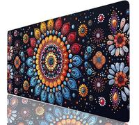 Mouse Pad 32 x 12 x 0.12 Inches Blue Extended Mouse Mat Mandala Large Desk Pad, Non-Slip Office Accessories with Waterproof Surface, Stitched Edges Protector, Keyboard Mat for Work, Gift Idea H0-356