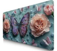 Mouse Pad 35.4x15.7x0.12inches Extended Large Mouse Mat Butterfly Desk Accessories with Non-Slip Base and Stitched Edge, Desk Mat Pearl, Improved Precision and Speed Gaming Keyboard Mousepad F0-1030