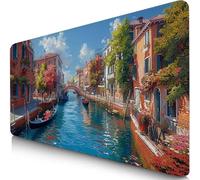 Mouse Pad 35.4x15.7x0.12inches Extended Large Mouse Mat Village Desk Accessories with Non-Slip Base and Stitched Edge, Desk Mat Blue, Improved Precision and Speed Gaming Mousepad for PC, Laptop F0-235