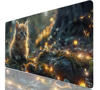 Mouse Pad 40 x 20 x 0.12 Inches Cat Extended Mouse Mat Forest Large Desk Pad, Non-Slip Office Accessories with Waterproof Surface, Stitched Edges Protector, Keyboard Mat for Work, Gift Idea H0-215