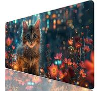 Mouse Pad 40 x 20 x 0.12 Inches Forest Extended Mouse Mat Cat Large Desk Pad, Non-Slip Office Accessories with Waterproof Surface, Stitched Edges Protector, Keyboard Mat for Work, Gift Idea H0-419