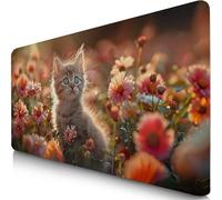 Mouse Pad 47.2x23.6x0.12inches Extended Large Mouse Mat Cat Desk Accessories with Non-Slip Base and Stitched Edge, Desk Mat Flower, Improved Precision and Speed Gaming Keyboard Mousepad for PC F0-364
