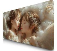 Mouse Pad 47.2x23.6x0.12inches Extended Large Mouse Mat White Desk Accessories with Non-Slip Base and Stitched Edge, Desk Mat Angel, Improved Precision and Speed Gaming Keyboard Mousepad for PC F0-73