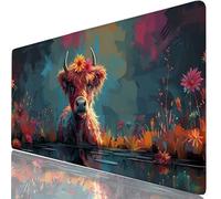 Mouse Pad 48 x 24 x 0.12 Inches Highland Cattle Extended Mouse Mat River Large Desk Pad, Non-Slip Office Accessories with Waterproof Surface, Stitched Edges Protector, Keyboard Mat for Work H0-1079