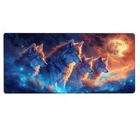 Mouse Pad 700x300x3mm Large Mouse Mat Moon Wolf, Mousepad Large Size with Non-Slip Rubber Base, Stitched Edges Mousepad, Waterproof Smooth Surface Keyboard Mat for Home Office Accessories 5-3U71